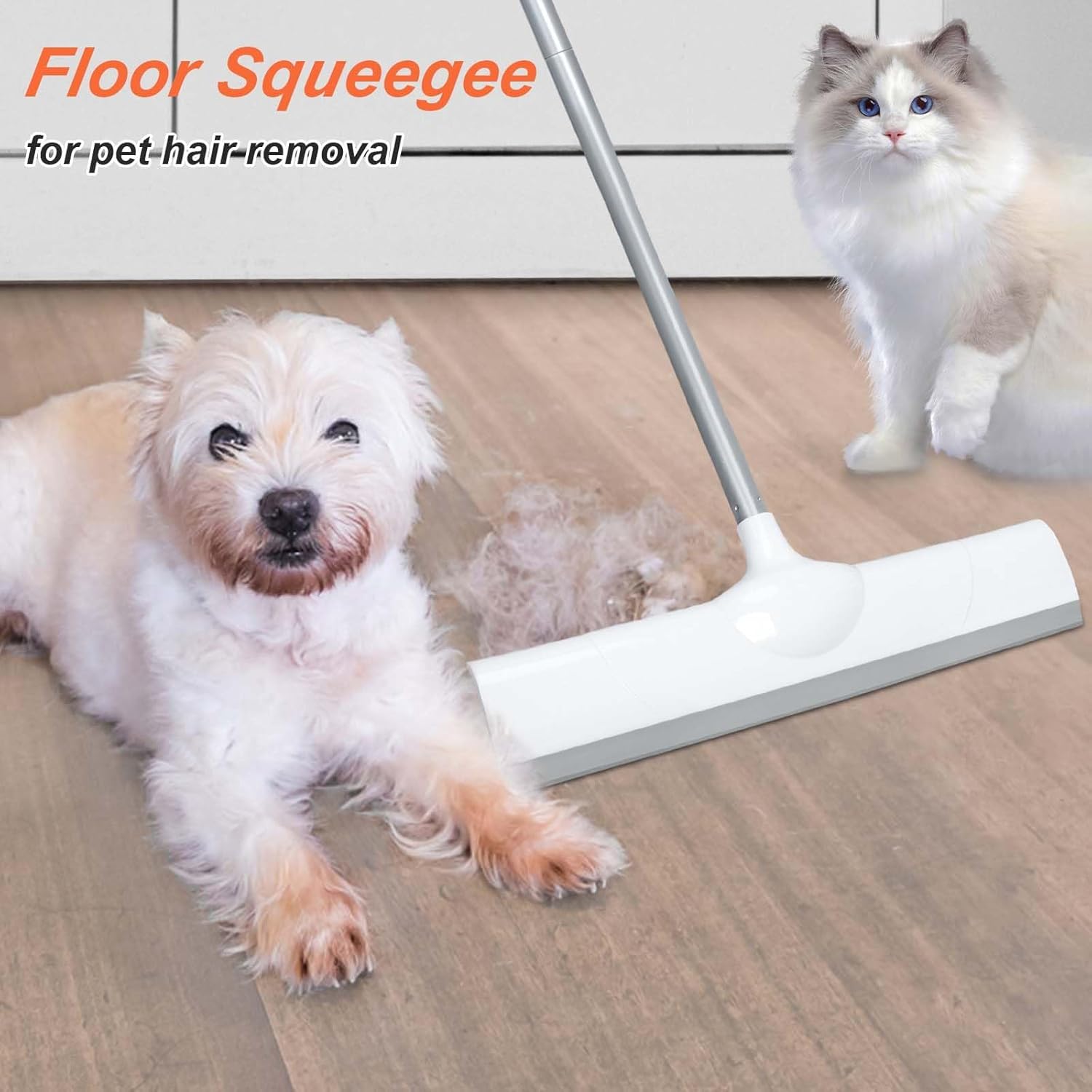 Floor Squeegee 50" Long Handle Rubber Squeegee Broom for Garage Concrete Shower Tile Pet Hair Deck Heavy Duty Floor Wiper Water Squeegee
