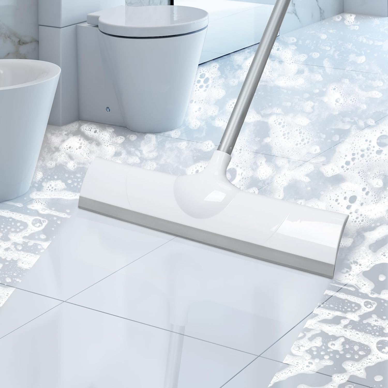 Floor Squeegee 50" Long Handle Rubber Squeegee Broom for Garage Concrete Shower Tile Pet Hair Deck Heavy Duty Floor Wiper Water Squeegee