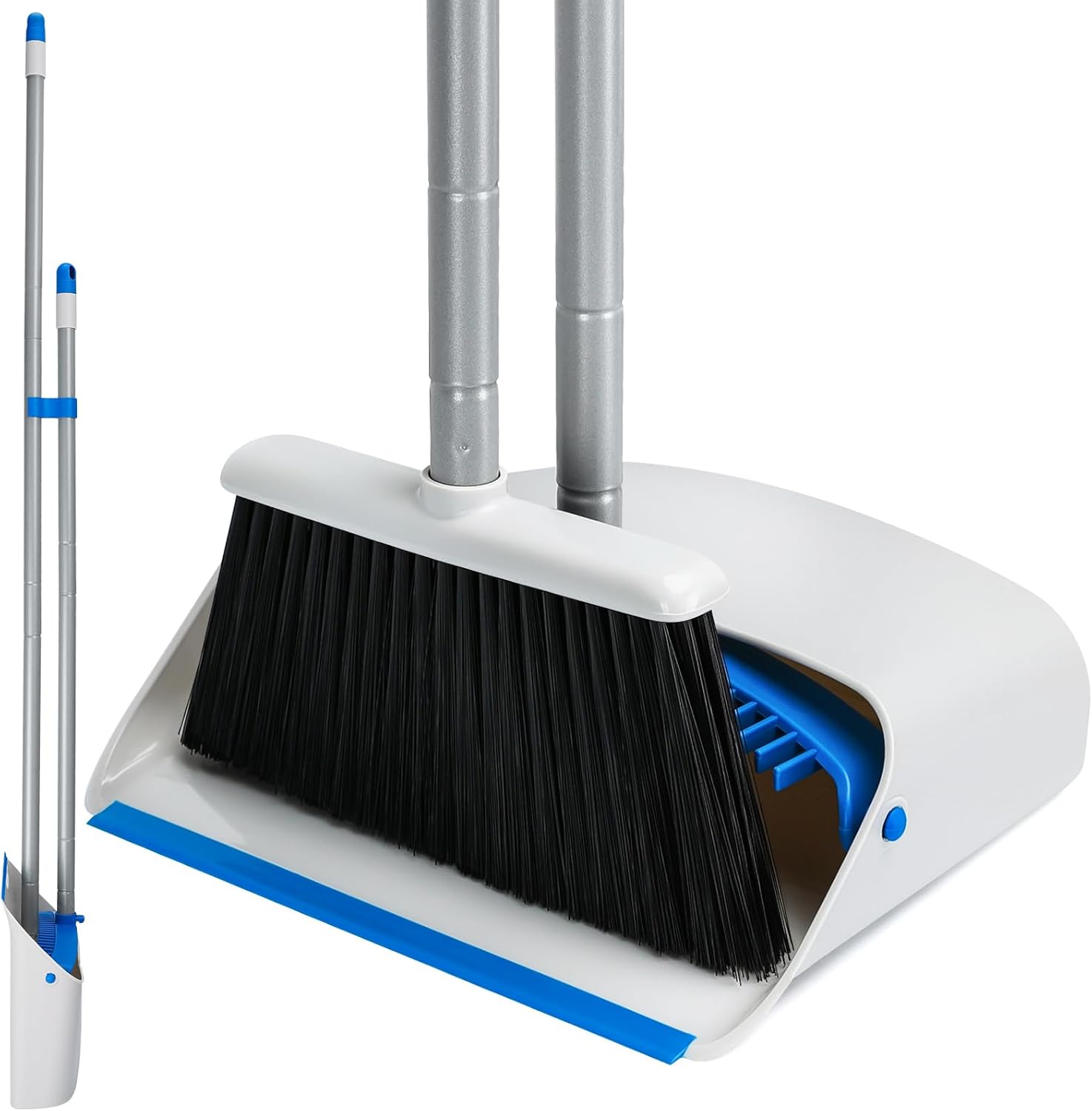 Broom with Dustpan Combo Set, 52" Upright Dust Pans with Long Handle Angle Broom for Home Kitchen Room Office Lobby Cleaning Gray