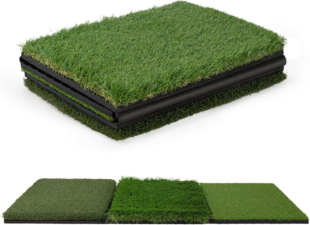 3 in1 Golf Hitting Mat 32 * 17" Golf Practice Mat Indoor Outdoor -Fairway, Rough & Driving Turf-Golf Practice Swing/Chipping Mat