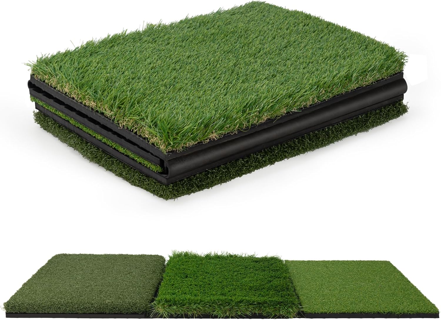 3 in1 Golf Hitting Mat 32 * 17" Golf Practice Mat Indoor Outdoor -Fairway, Rough & Driving Turf-Golf Practice Swing/Chipping Mat