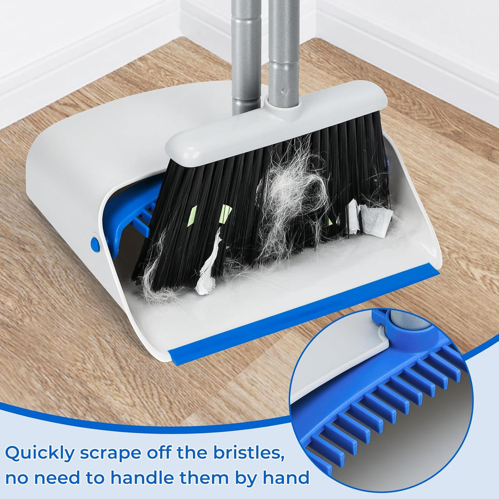Broom with Dustpan Combo Set, 52" Upright Dust Pans with Long Handle Angle Broom for Home Kitchen Room Office Lobby Cleaning Gray
