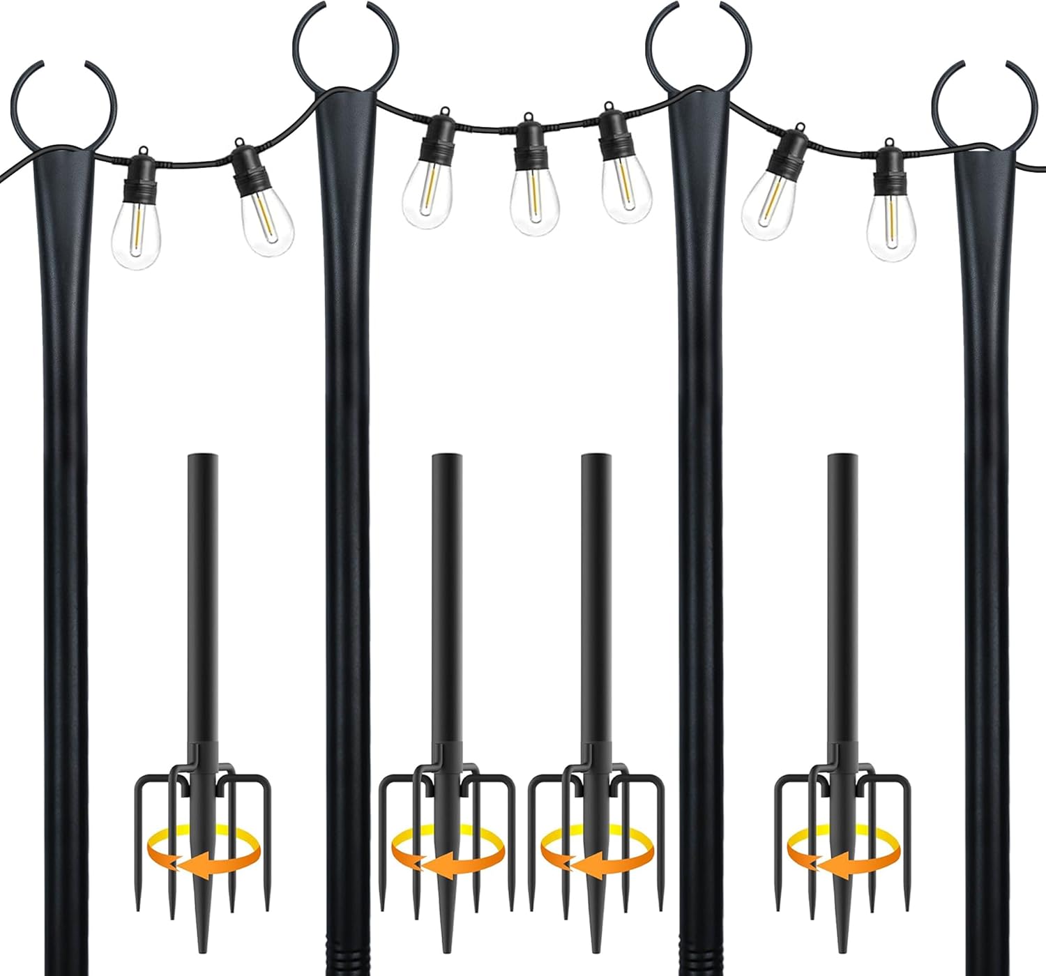 10 Ft String Light Poles for Outside, 4 Pack Heavy-Duty Metal Poles for Outdoor Hanging Lights with Fence Brackets, Outdoor String Light Pole Stand for Patio, Backyard, Garden