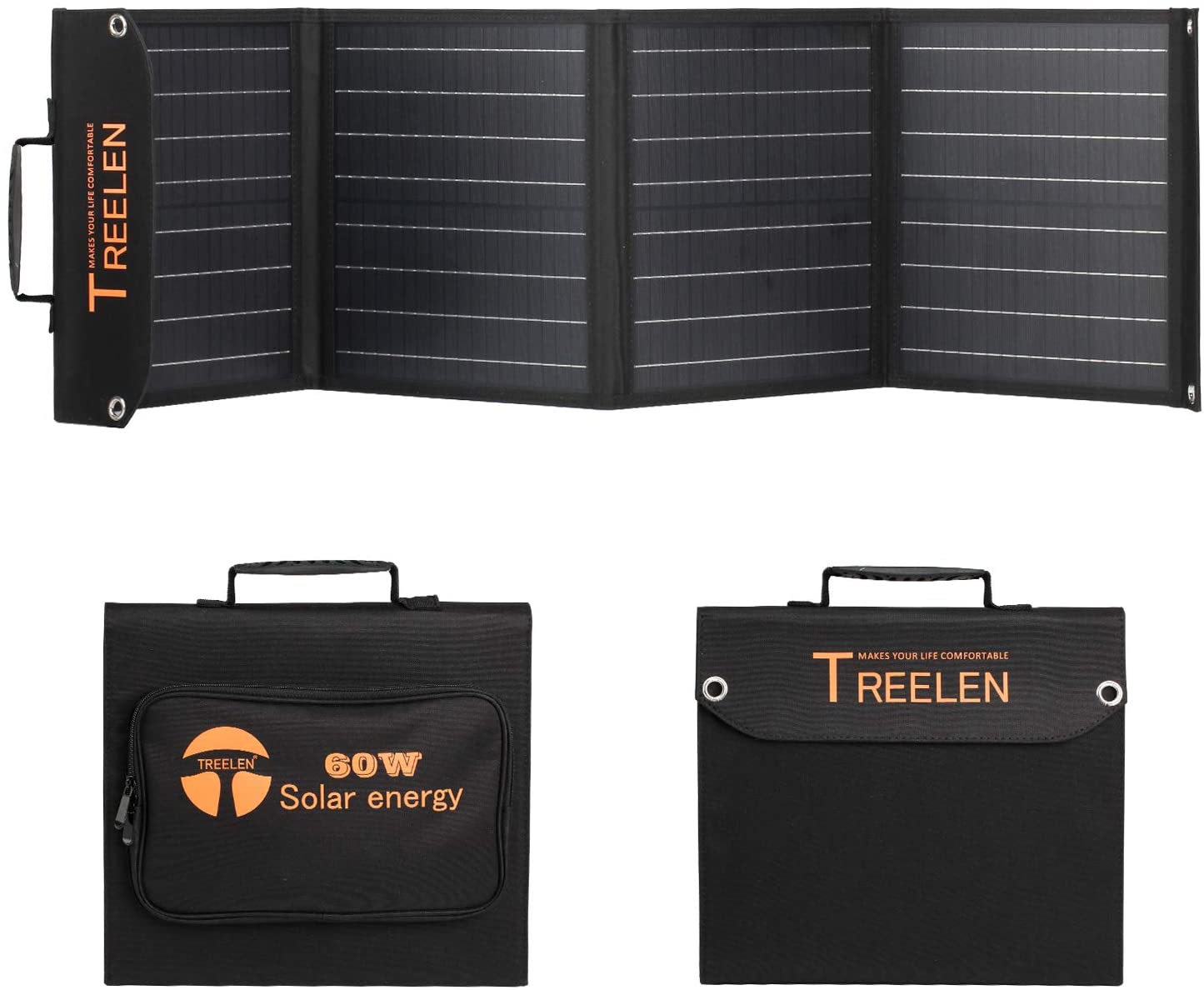 60W Portable Solar Panel Charger Kit, Foldable Solar Charger for Outdoor Camping RV, Suitable for Portable Power Station(2 USB, 1 Type C, 1DC Port)