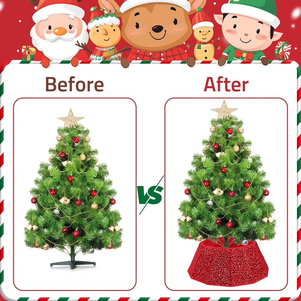 Sequin Christmas Tree Collar 31.5inch,Tree Skirt for Halloween Christmas Decoration 12-Sided Xmas Tree Base Cover (Red)