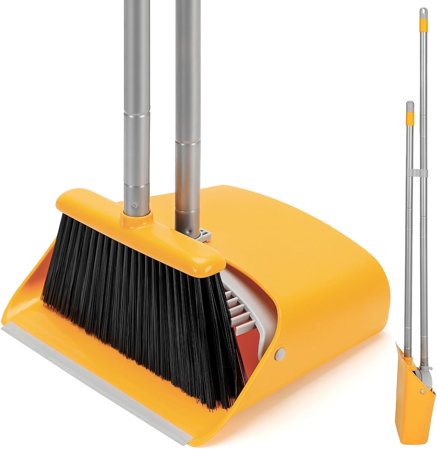 Broom and Dustpan Set with Long Handle 52", Standing Broom and Dust Pan Set for Home Kitchen Room Office Lobby Yellow
