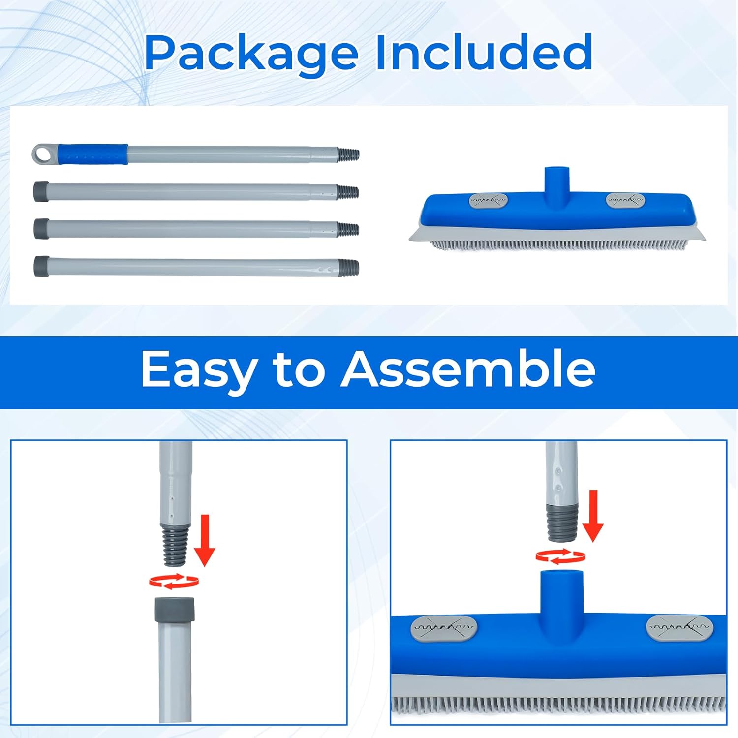 Hair Removal Broom for Fur Remover Pet Hair Rubber Broom Carpet Rake Silicone Floor Brushes with Squeegee-Blue