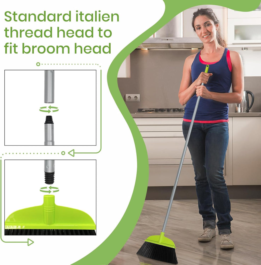 3 Packs Indoor Brooms for Sweeping Hardwood Floor Green Angle Broom with 55” Long Handle for Kitchenette Floor Cleaning