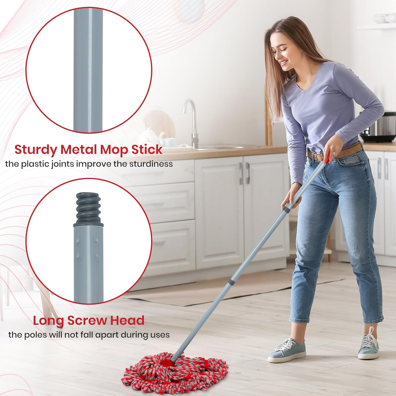 Mop Floor Cleaning, Microfiber Twist Hardwood Floor Mops, Traditional Deck Mop for Wooden Floor, Laminate, Tile