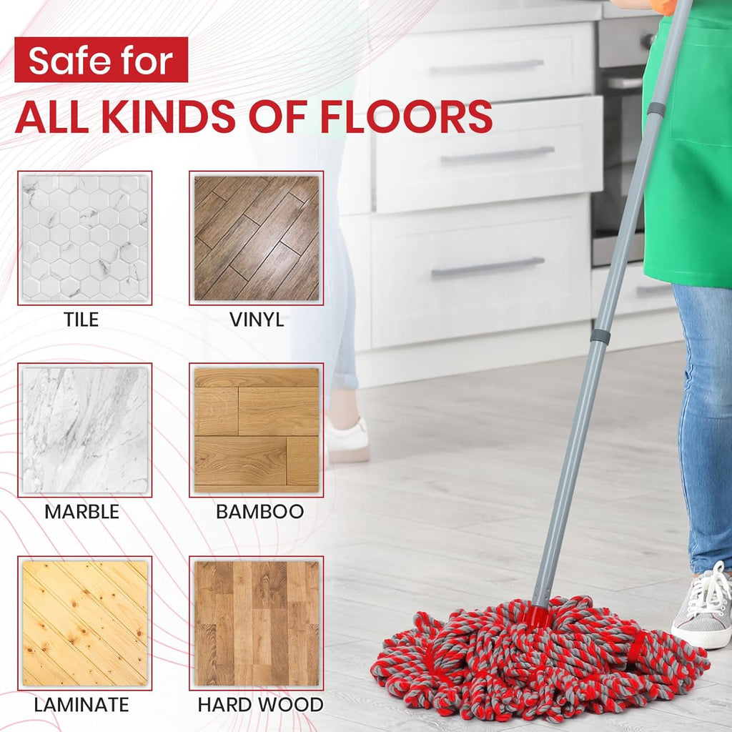 Mop Floor Cleaning, Microfiber Twist Hardwood Floor Mops, Traditional Deck Mop for Wooden Floor, Laminate, Tile