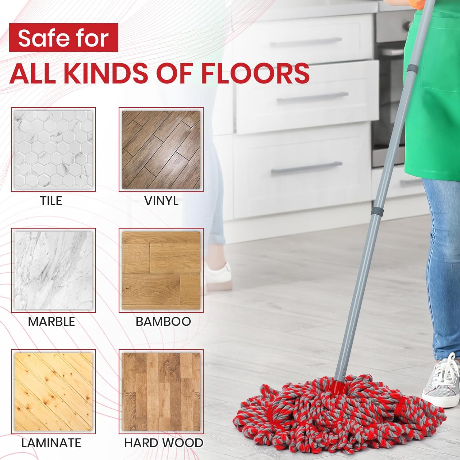 Mop Floor Cleaning, Microfiber Twist Hardwood Floor Mops, Traditional Deck Mop for Wooden Floor, Laminate, Tile