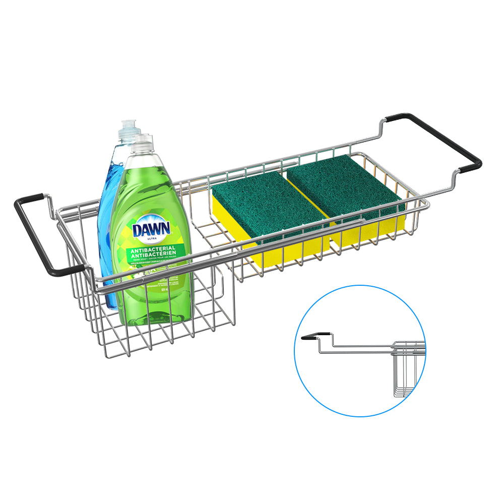 Sink Caddy Sponge Holder Sponge Organizer Caddy Rag Detergent Brush Dishwashing Liquid Rack Expandable 14-3/4" to 20" Stainless Steel