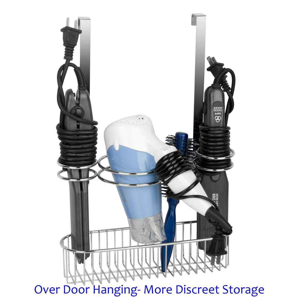 Hair Dryer Holder Shelf,Wall Mount &Over Cabinet Door Hair Care & Styling Tool, Hot Styling Tool Organizer Storage Organizer Rack for Hair Dryer, Flat Iron, Curling Wand, Hair Straighteners, Brushes