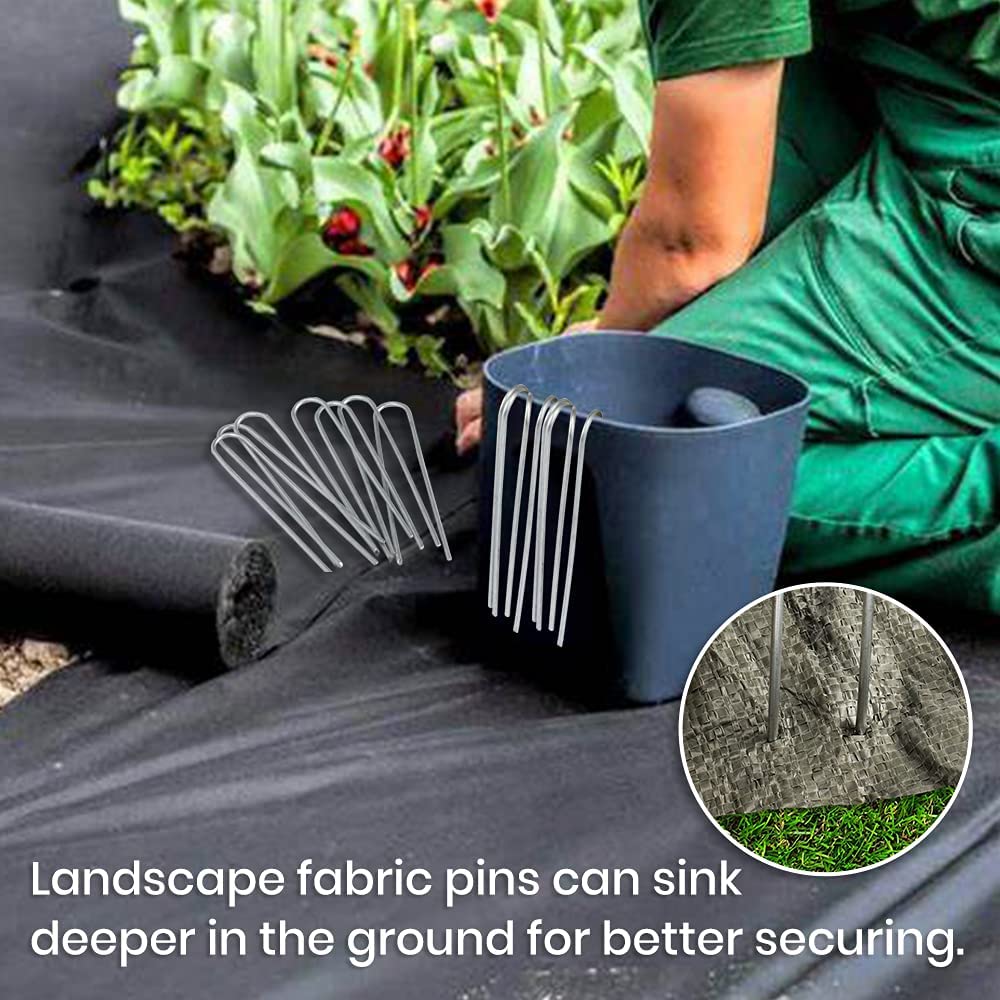 6 Inch Galvanized Garden Stakes Landscape Staples,Garden Staples Heavy-Duty Sod Pins Anti-Rust Fence Stakes 150 Pack