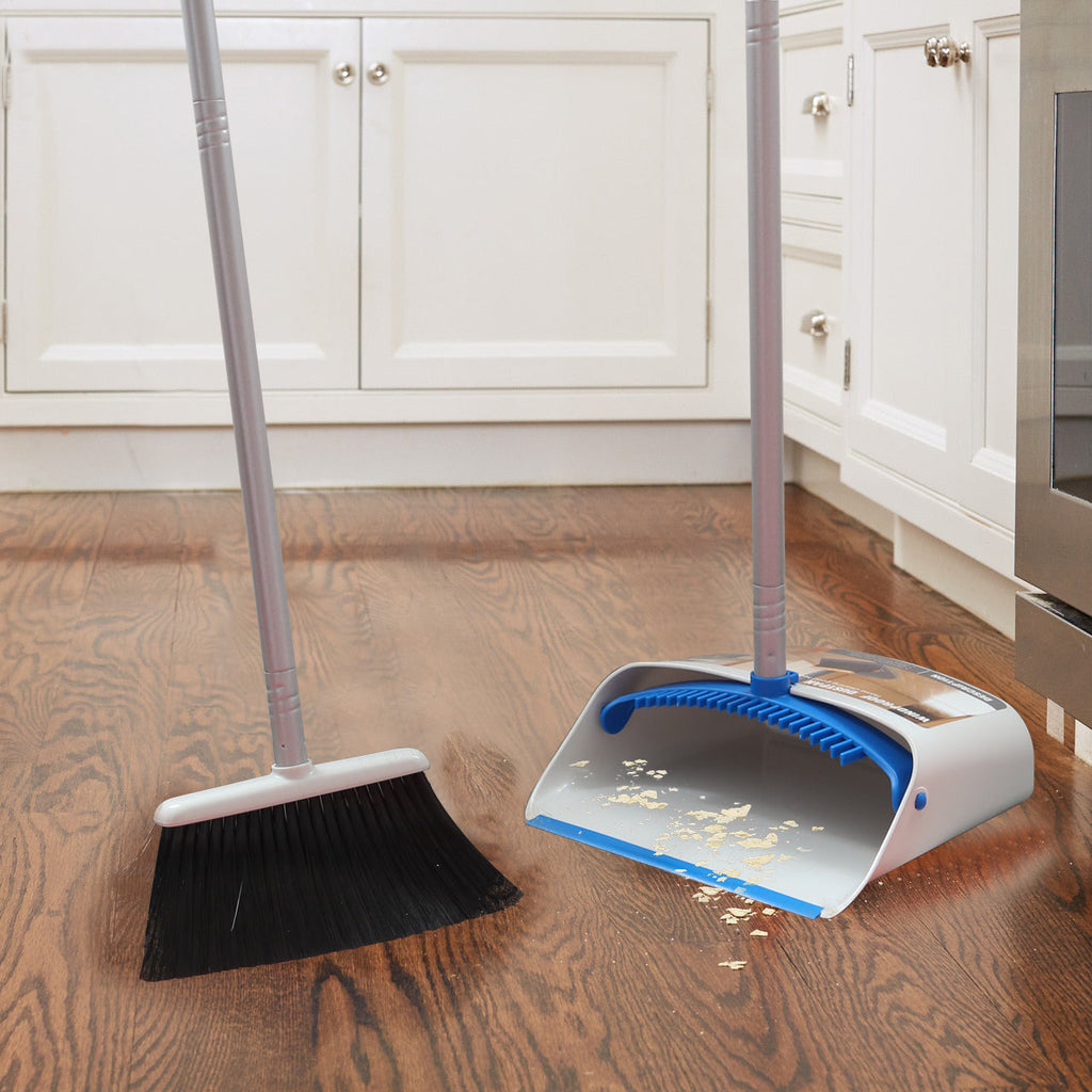 Broom and Dustpan Set, Sweep Set Upright Long Handle Stand Up & Store Indoor Outdoor for Home Kitchen