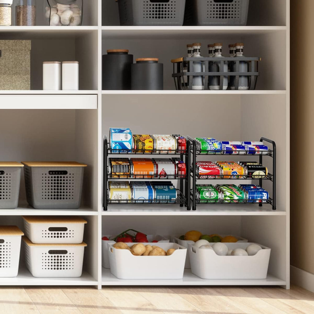 Pack of 2 Can Storage Organizer Pantry, Canned Food Organizers for Kitchen Dispenses 72 Cans-Black