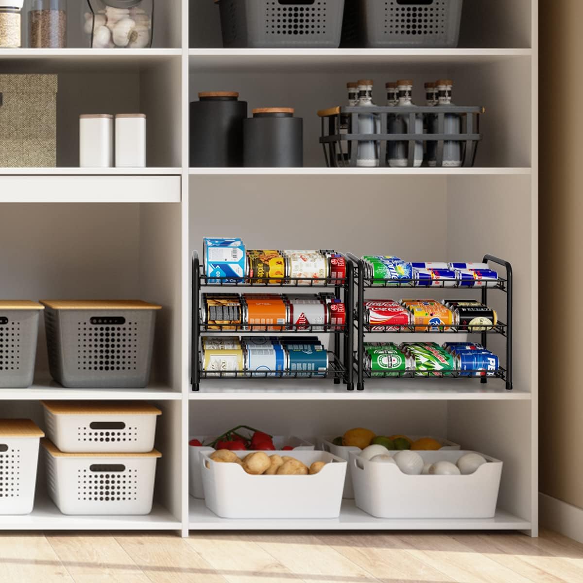 Pack of 2 Can Storage Organizer Pantry, Canned Food Organizers for Kitchen Dispenses 72 Cans-Black
