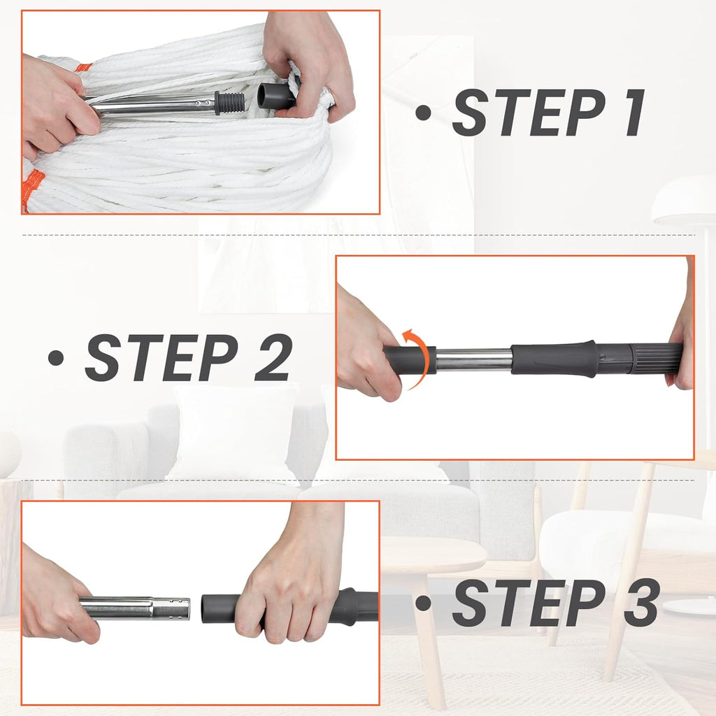 Self-Wringing Mop for Hardwood Floors, Twist Mops for Floor Cleaning with 55” Long Handle, Kitchen/Bathroom Mop with Top Sourcing Pad
