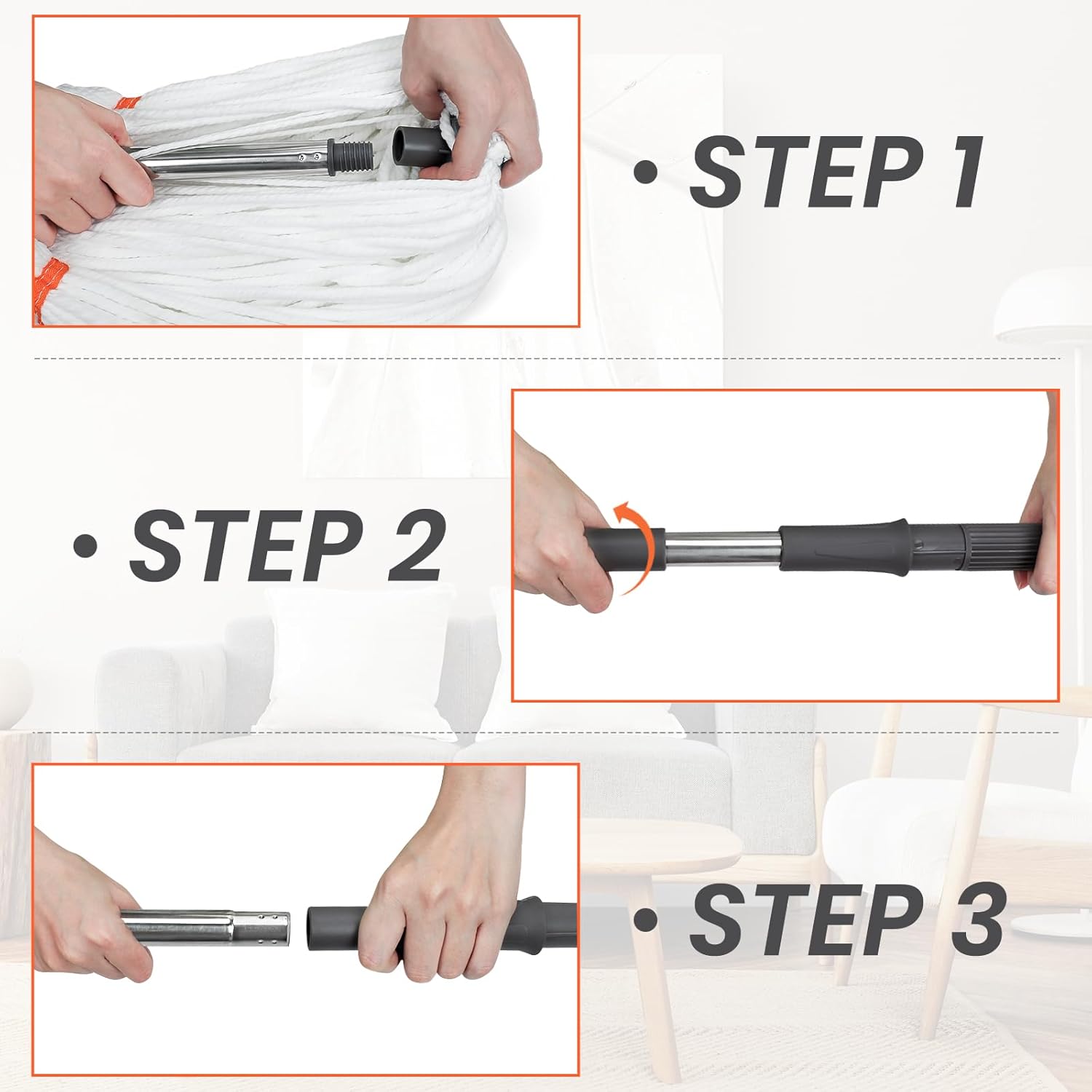 Self-Wringing Mop for Hardwood Floors, Twist Mops for Floor Cleaning with 55” Long Handle, Kitchen/Bathroom Mop with Top Sourcing Pad