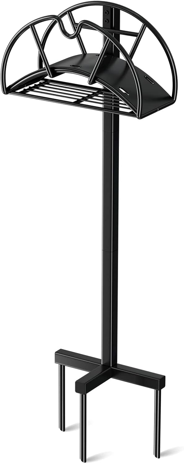 Garden Hose Stand Water Hose Holders for Outside Hose Storage Hanger with Extra Shelf Rack Freestanding -Black