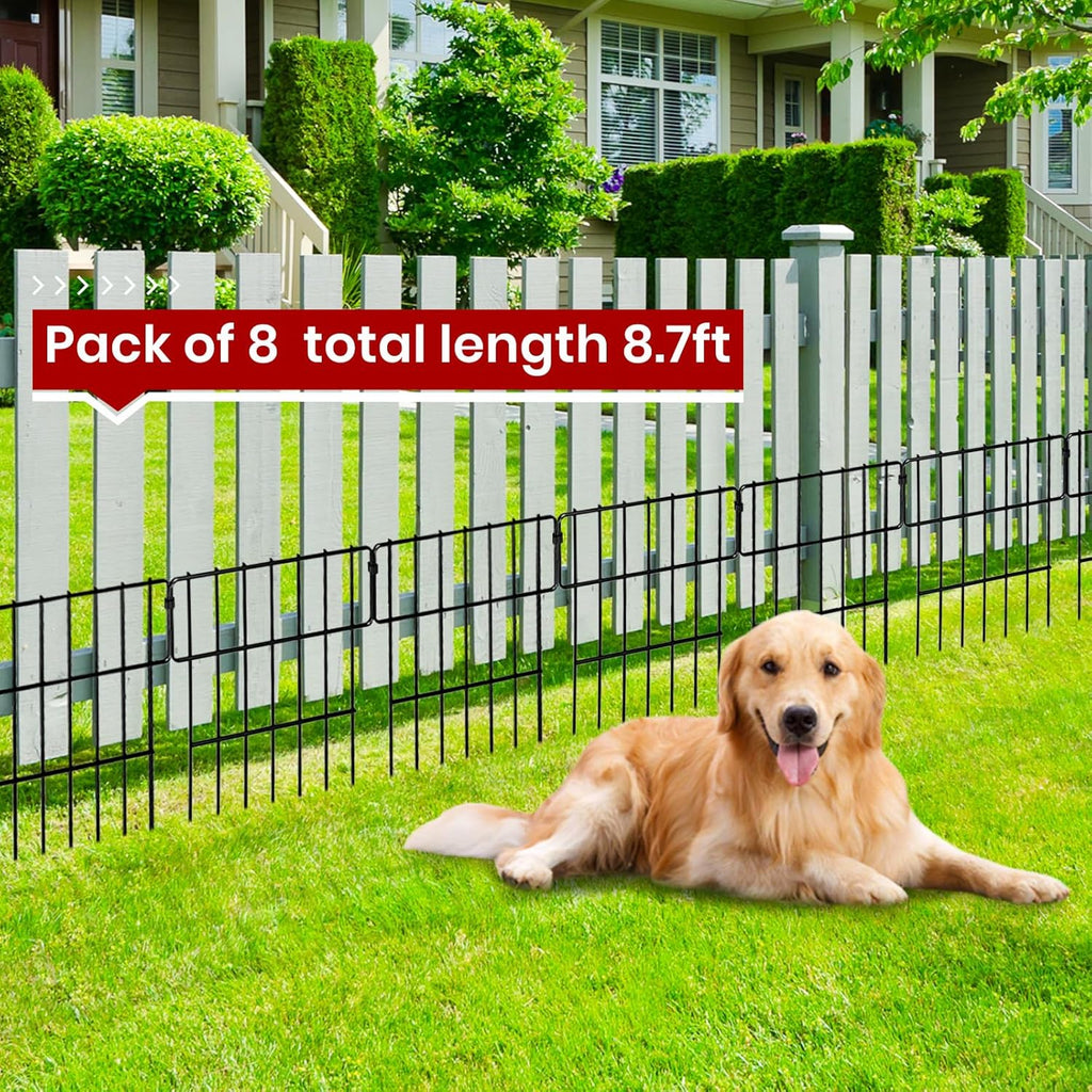 Garden Fencing Animal Barrier，8 Pack No Dig Fence Outdoor for Dog and Rabbit, Rustproof Fences Panels Defense Borders for Yard, Flower Bed, Landscaping