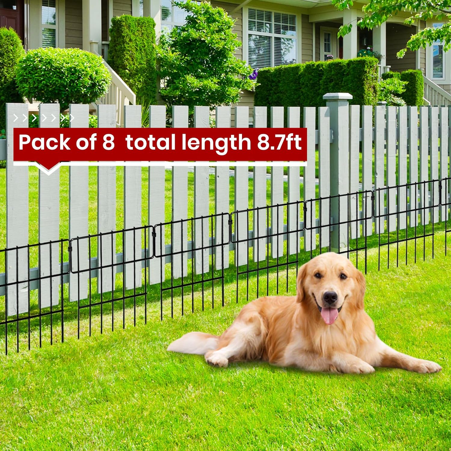Garden Fencing Animal Barrier，8 Pack No Dig Fence Outdoor for Dog and Rabbit, Rustproof Fences Panels Defense Borders for Yard, Flower Bed, Landscaping