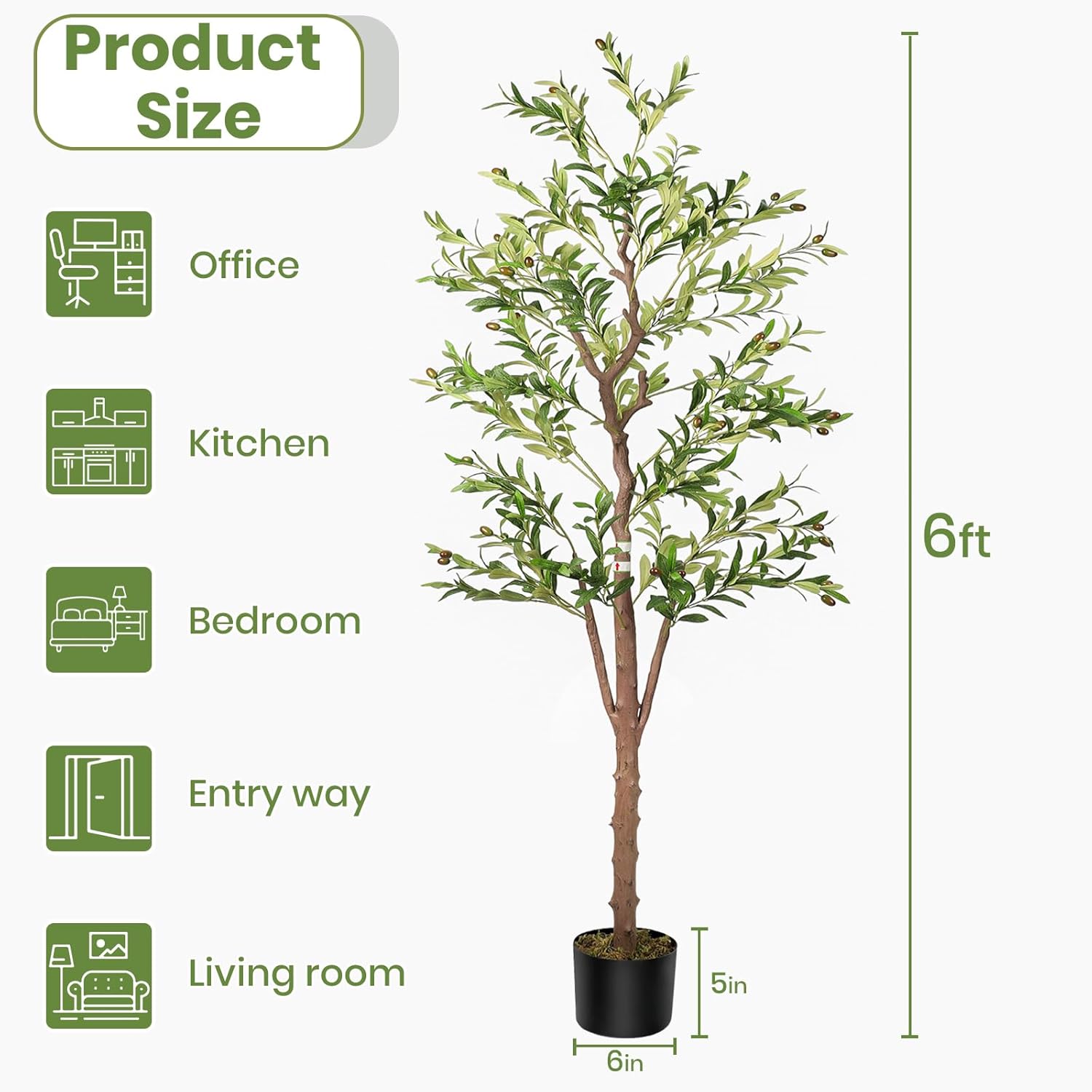 Artificial Olive Trees for Home Decor Indoor 6ft (798 Leaves, 48fruits) Tall Fake Silk Plants Large Faux Plant Tree for Office