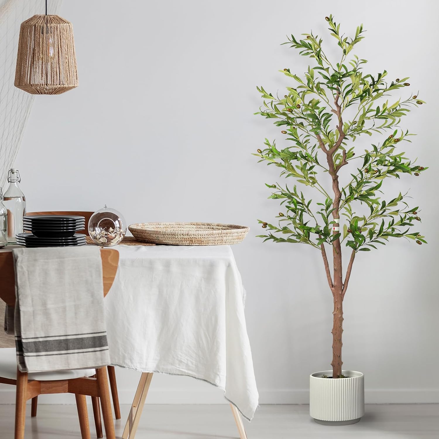 Artificial Olive Trees for Home Decor Indoor 6ft (798 Leaves, 48fruits) Tall Fake Silk Plants Large Faux Plant Tree for Office