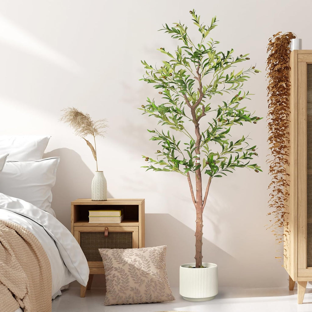 Artificial Olive Trees for Home Decor Indoor 6ft (798 Leaves, 48fruits) Tall Fake Silk Plants Large Faux Plant Tree for Office