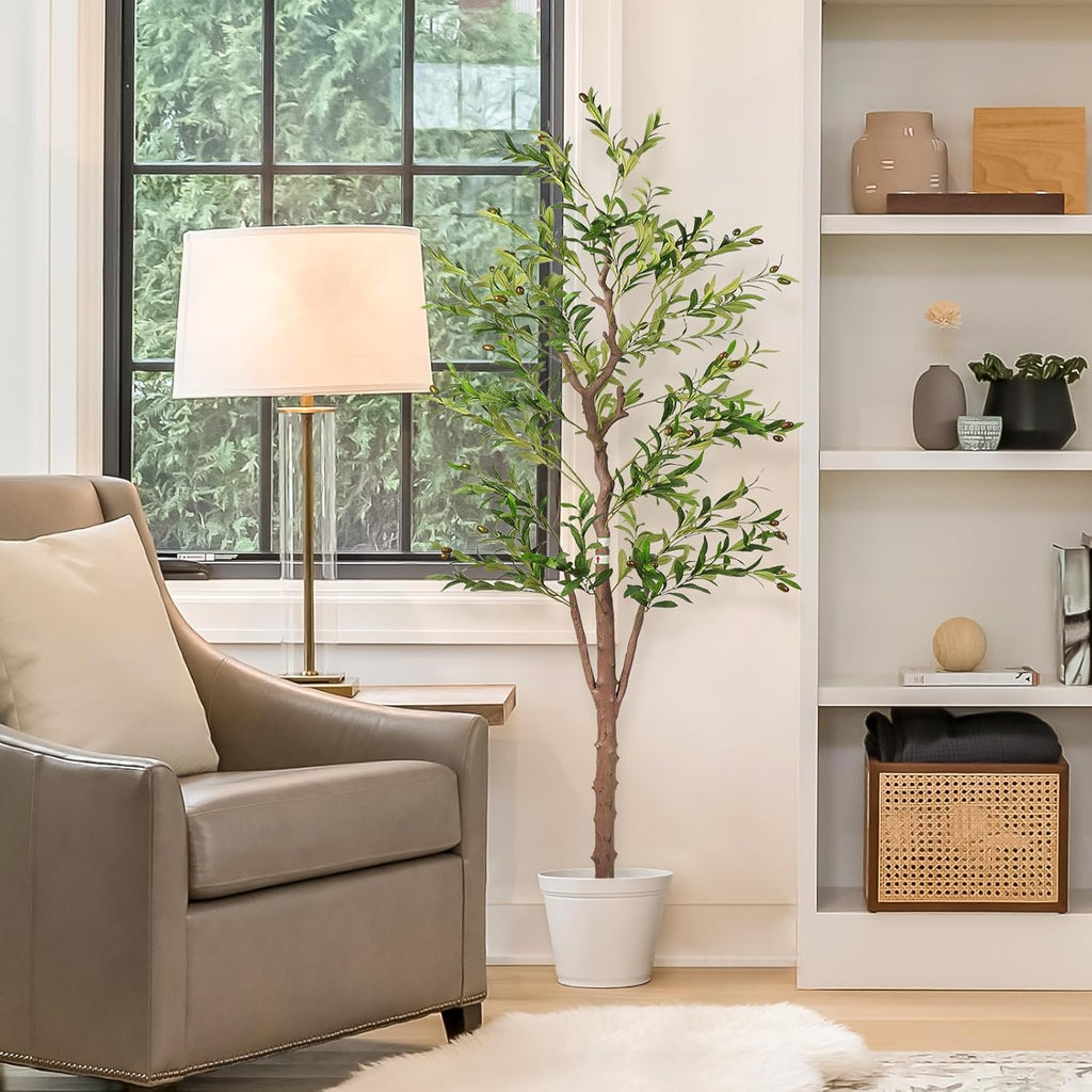 Artificial Olive Trees for Home Decor Indoor 6ft (798 Leaves, 48fruits) Tall Fake Silk Plants Large Faux Plant Tree for Office