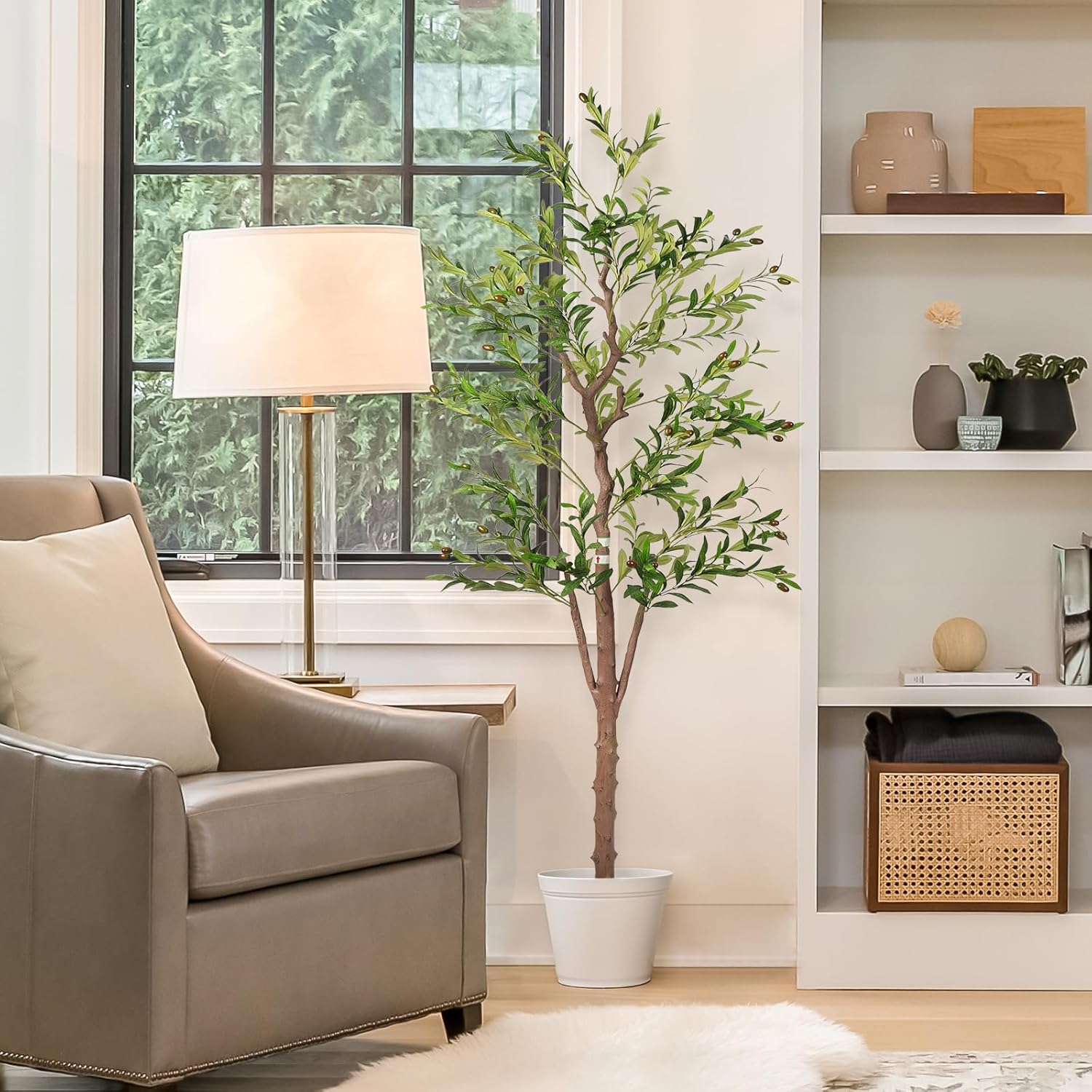 Artificial Olive Trees for Home Decor Indoor 6ft (798 Leaves, 48fruits) Tall Fake Silk Plants Large Faux Plant Tree for Office