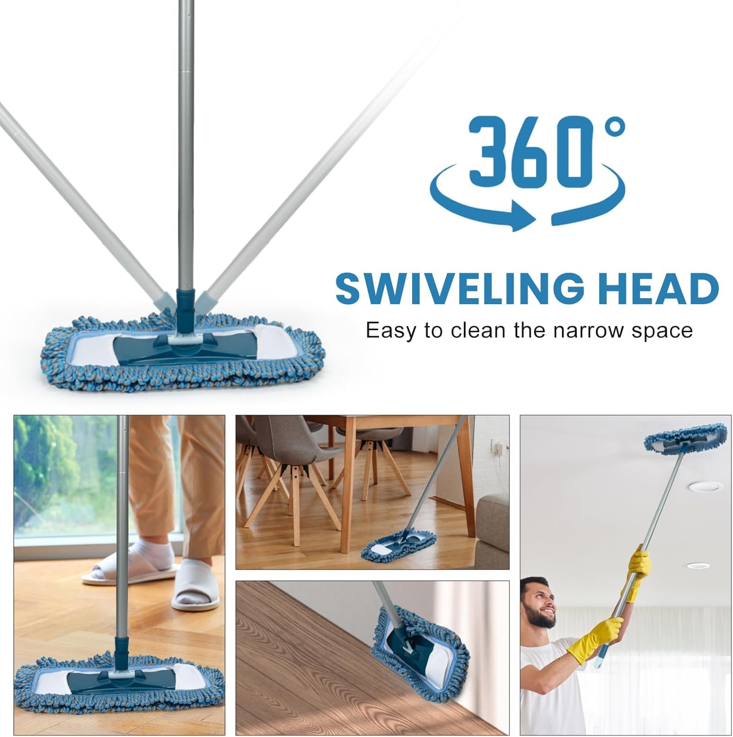 MAVRIZ Microfiber Mops for Floor Cleaning Wet and Dry Mop with 58" Long Handle, Washable Mop Pad 360° Rotating Flat Mop for Hardwood, Laminate, Tile Floor
