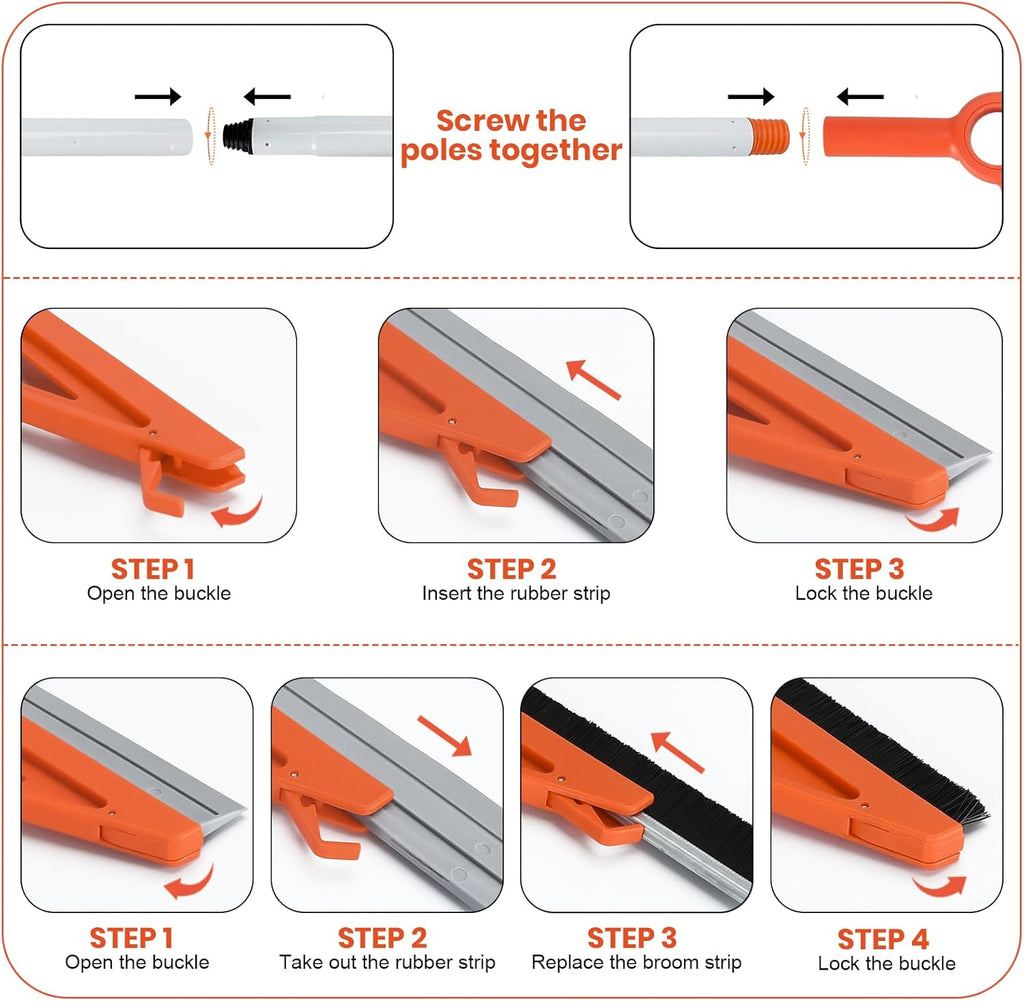 Air Broom with Removable Rubber Strip and Broom Bristle, Silicone Broom for Indoor Cleaning, Multifunctional Floor Squeegee for Dust, Hair, Liquids