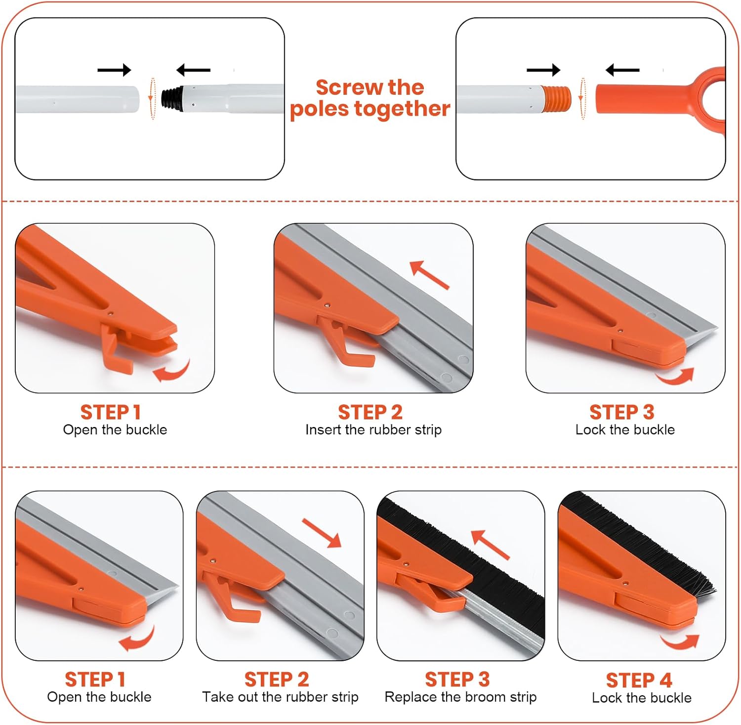 Air Broom with Removable Rubber Strip and Broom Bristle, Silicone Broom for Indoor Cleaning, Multifunctional Floor Squeegee for Dust, Hair, Liquids