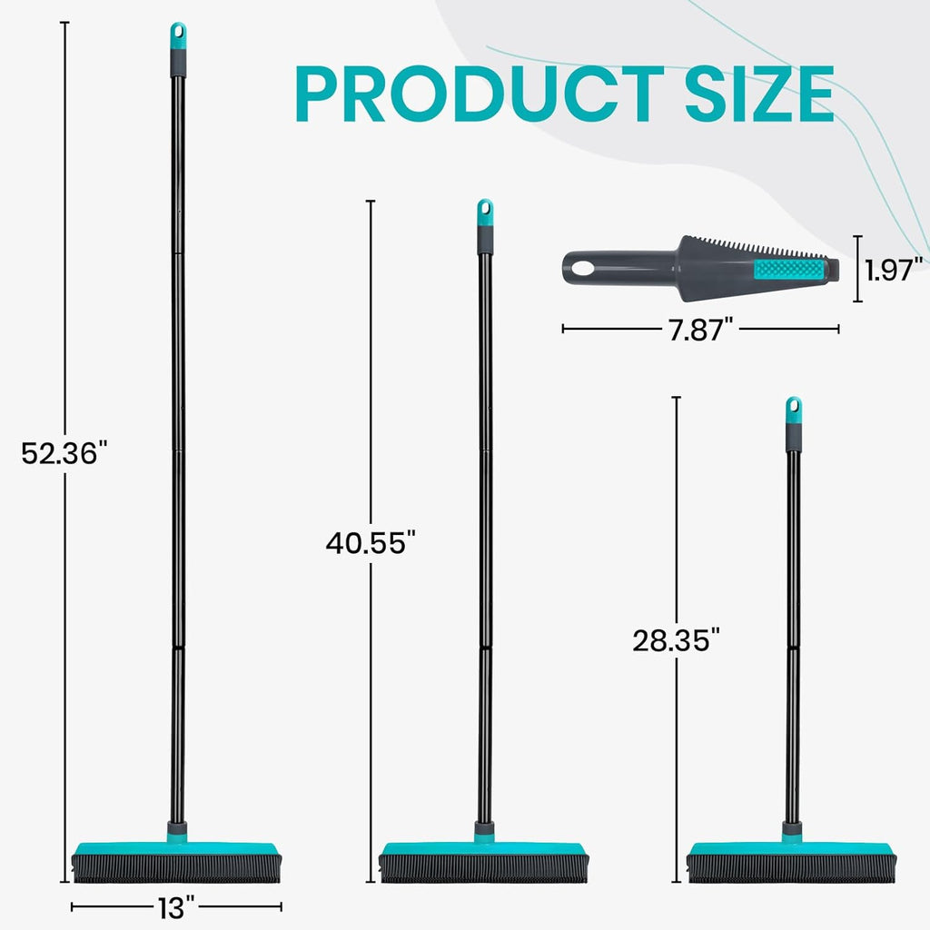 Pet Hair Removal Broom Carpet Rake Rubber Broom with Squeegee Rug Rake to Fluff Carpet