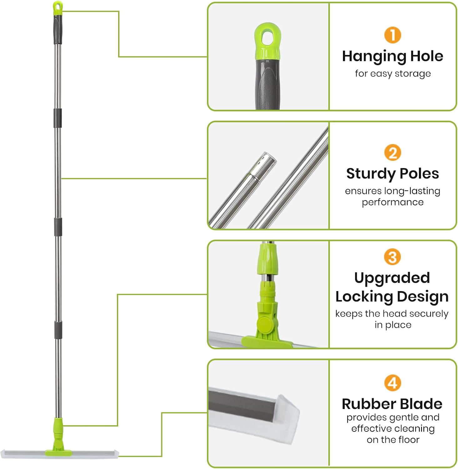 Floor Squeegee with 59" Long Handle, Squeegee Broom for Floor with 180° Rotating Head, Silicone Magic Broom for Garage Deck Patio Bathroom Kitchen