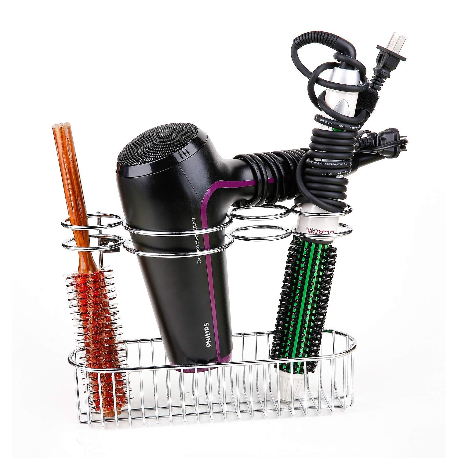 Hair Dryer Holder Shelf,Wall Mount &Over Cabinet Door Hair Care & Styling Tool, Hot Styling Tool Organizer Storage Organizer Rack for Hair Dryer, Flat Iron, Curling Wand, Hair Straighteners, Brushes