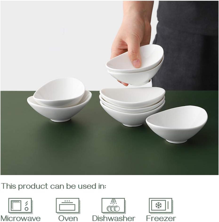 Ceramic Dip Bowls, 3 Oz 8 Pack White Dipping Bowls, Mini Serving Bowls for Side Dishes, Sushi Soy Sauce Dish, Gravy Boat Porcelain Dipping Sauce Cups for BBQ and Party Dinner