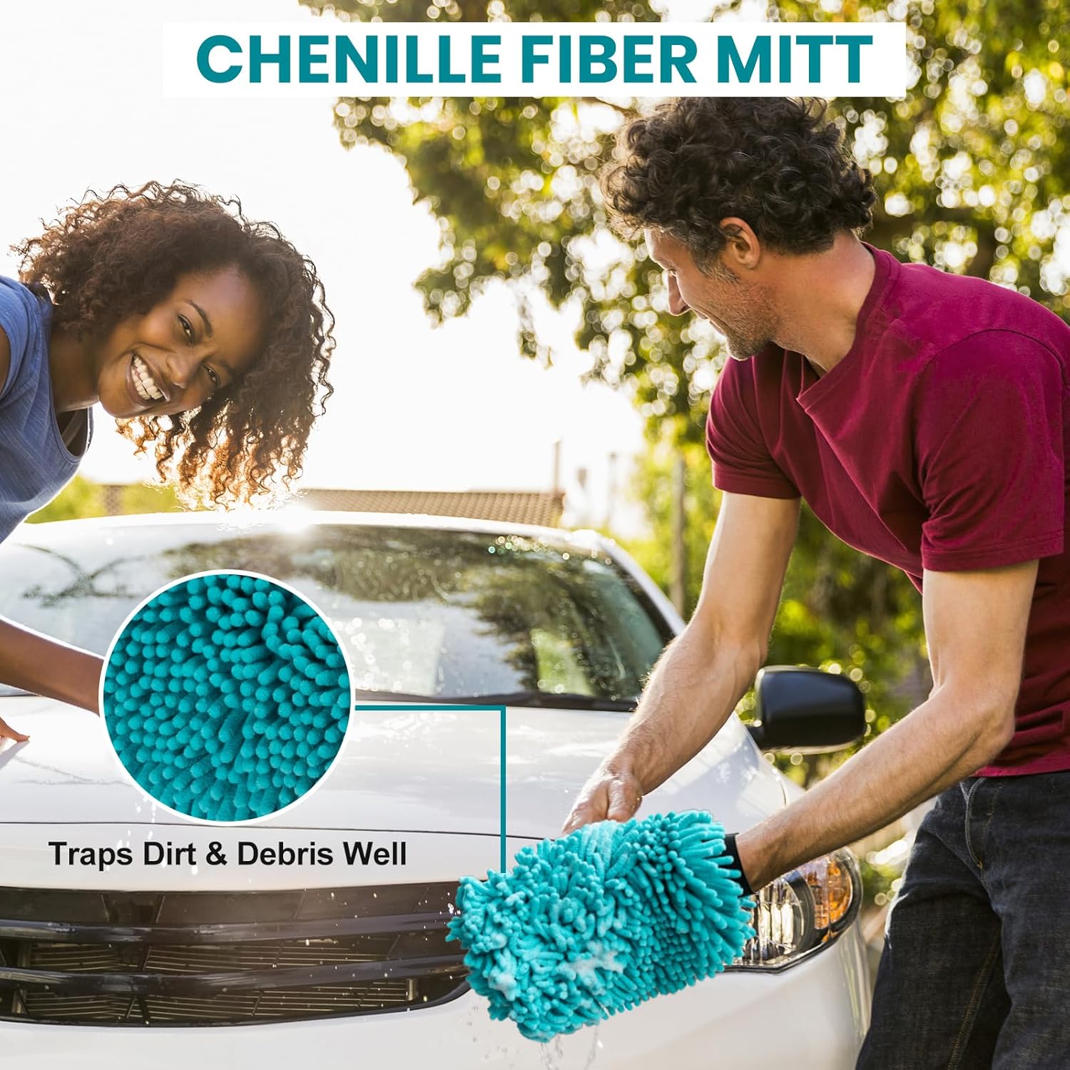 Car Wash Kit with Bucket Portable Car Detailing Kit with Foldable Bucket, Chenille Wash Mitt, Tire Dressing Applicator Pad, Car Window Cleaning Tool with 2 Replacement Pads