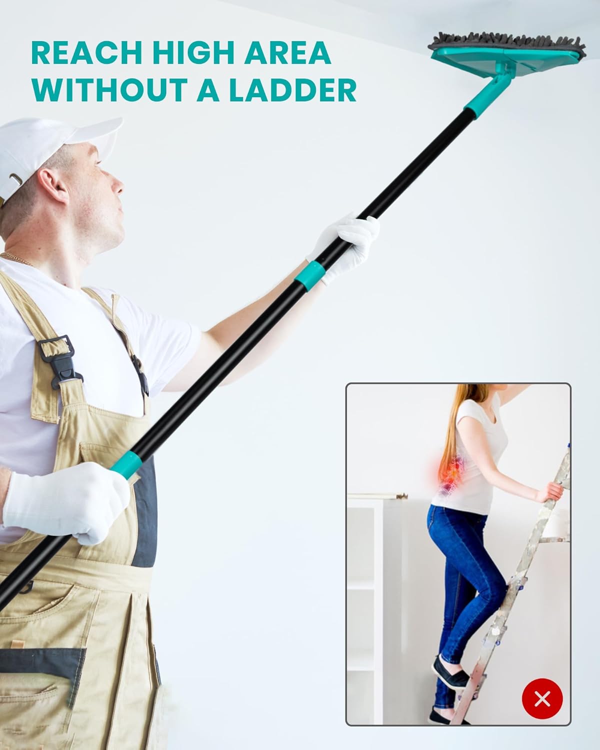 Wall Mop with 80" Long Handle Baseboard Cleaner Tool with 6 Replacement Microfiber Chenille Pads 360° rotatable Wall Cleaner Mop for Ceiling Window Floor