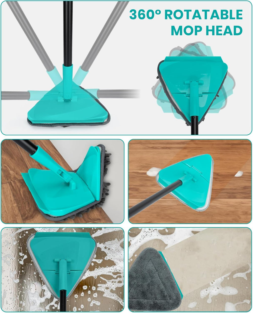 Wall Mop with 80" Long Handle Baseboard Cleaner Tool with 6 Replacement Microfiber Chenille Pads 360° rotatable Wall Cleaner Mop for Ceiling Window Floor