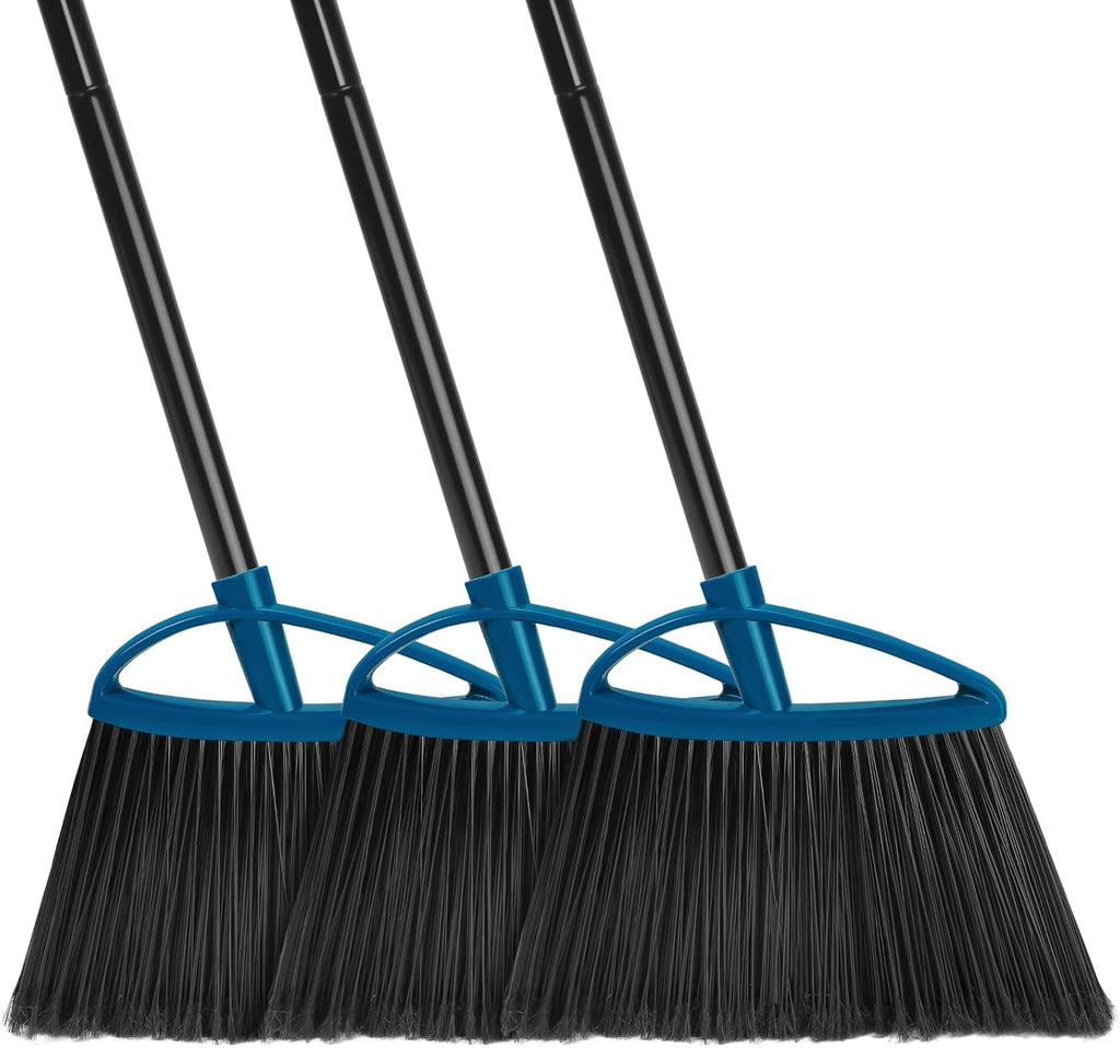 TREELEN 3 Pack Heavy Duty Broom Outdoor with 60" Long Handle Stiff Bristle Kitchen Broom for Sweeping Indoor Angle Broom for Shop Restaurant Garage Patio