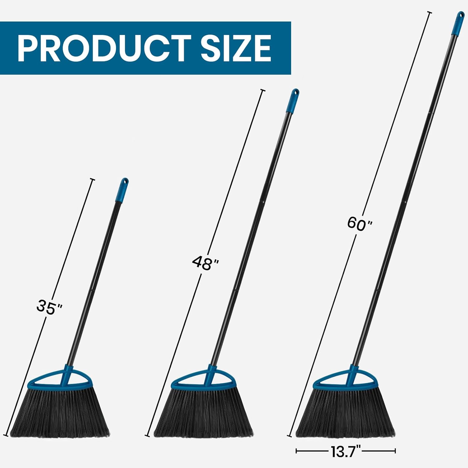 TREELEN 3 Pack Heavy Duty Broom Outdoor with 60" Long Handle Stiff Bristle Kitchen Broom for Sweeping Indoor Angle Broom for Shop Restaurant Garage Patio