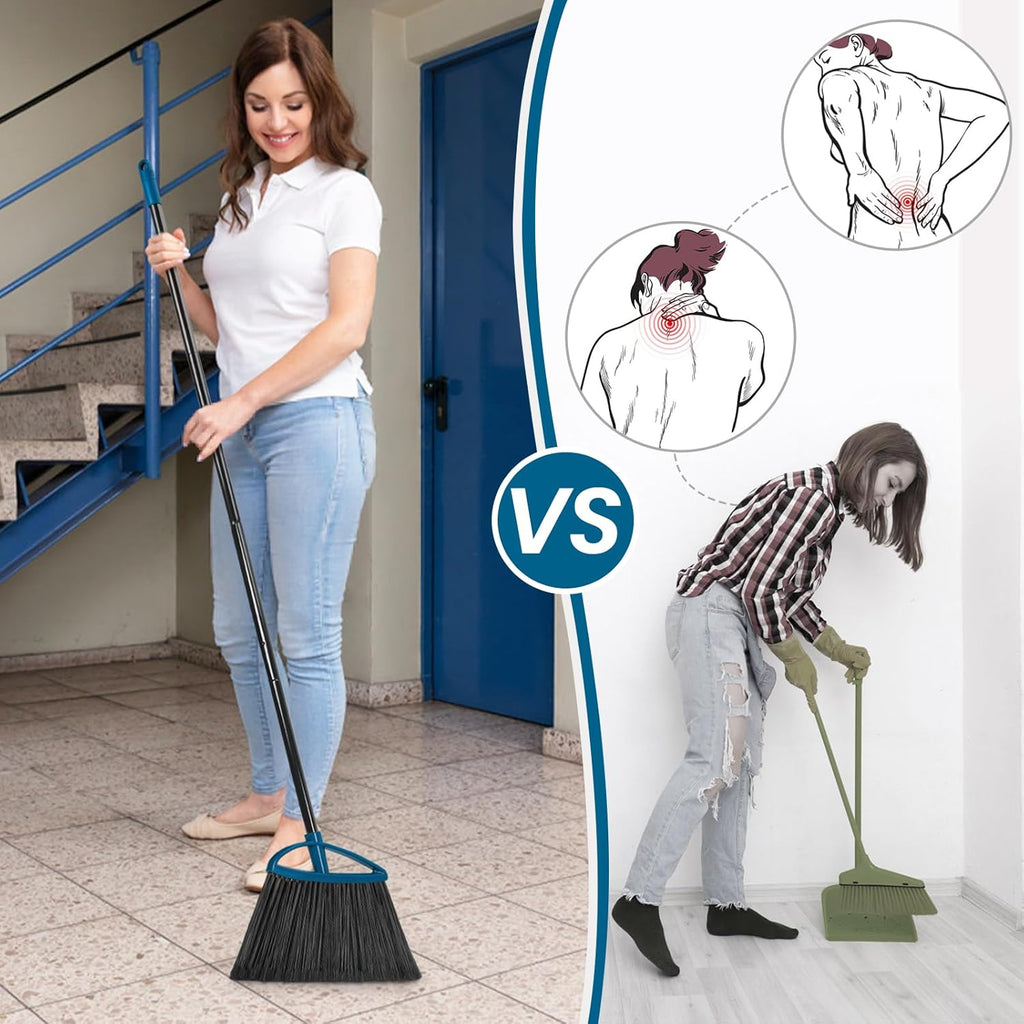 TREELEN 3 Pack Heavy Duty Broom Outdoor with 60" Long Handle Stiff Bristle Kitchen Broom for Sweeping Indoor Angle Broom for Shop Restaurant Garage Patio
