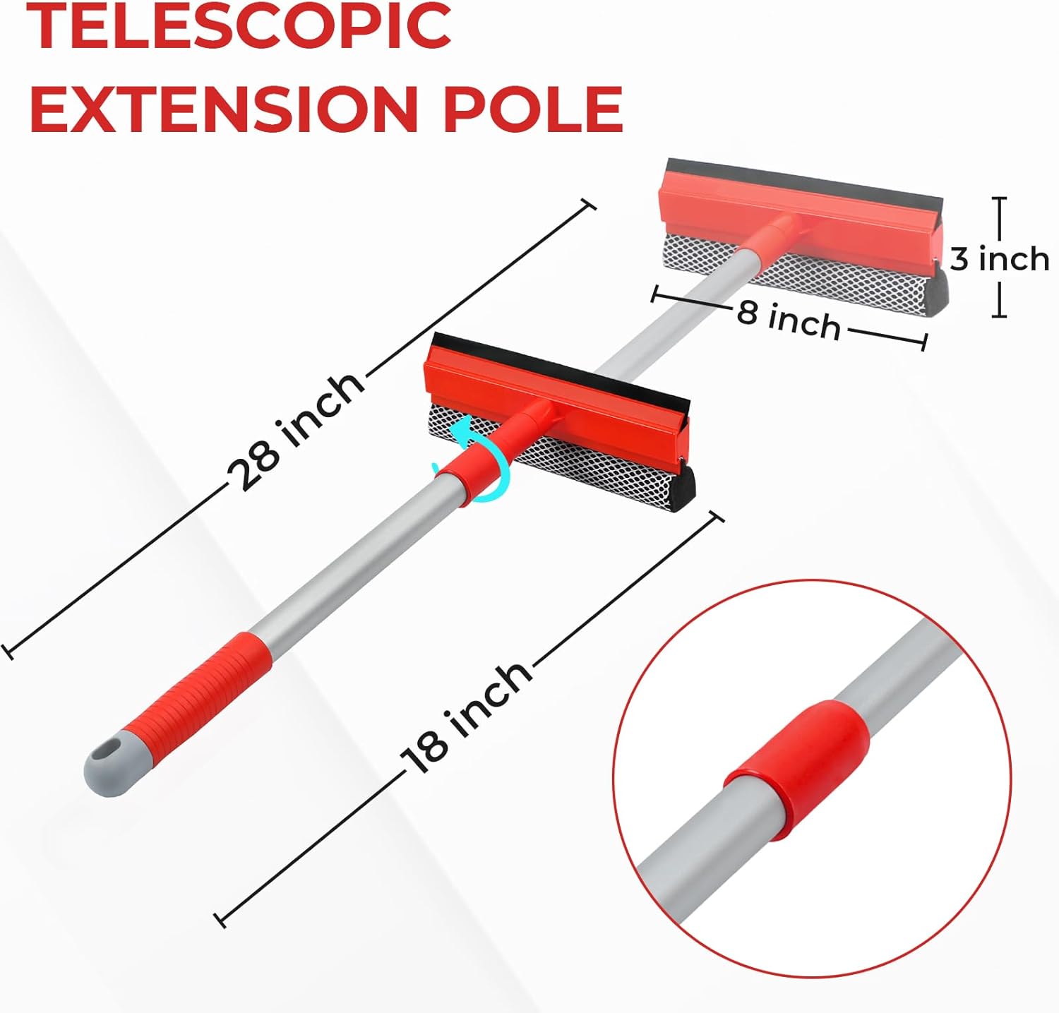 TREELEN Windshield Cleaner Tool 2 in 1 Car Window Squeegee with Extendable Handle (18"-28.5") Window Cleaner with Squeegee and Sponge for Shower, Glass Cleaning