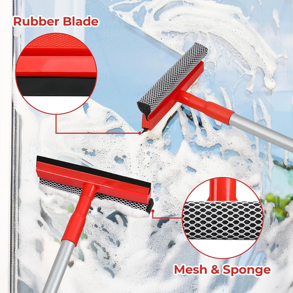 TREELEN Windshield Cleaner Tool 2 in 1 Car Window Squeegee with Extendable Handle (18"-28.5") Window Cleaner with Squeegee and Sponge for Shower, Glass Cleaning
