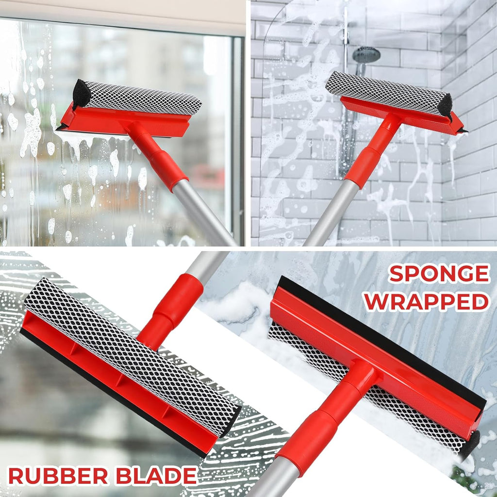 TREELEN Windshield Cleaner Tool 2 in 1 Car Window Squeegee with Extendable Handle (18"-28.5") Window Cleaner with Squeegee and Sponge for Shower, Glass Cleaning