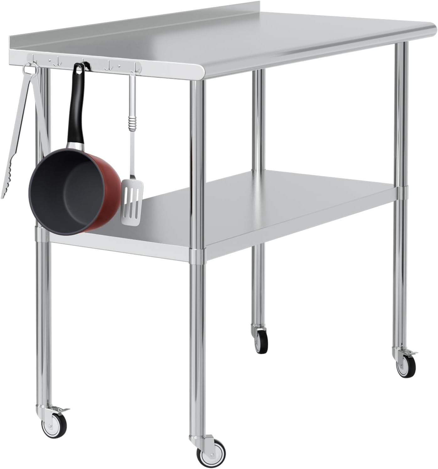 Stainless Steel Table for Prep & Work 24x48 with Backsplash,Wheels,Hooks - Adjustable Height,Work Tables with Undershelf, Easy Assembly, Ideal for Kitchen, Restaurant, Hotel, Home