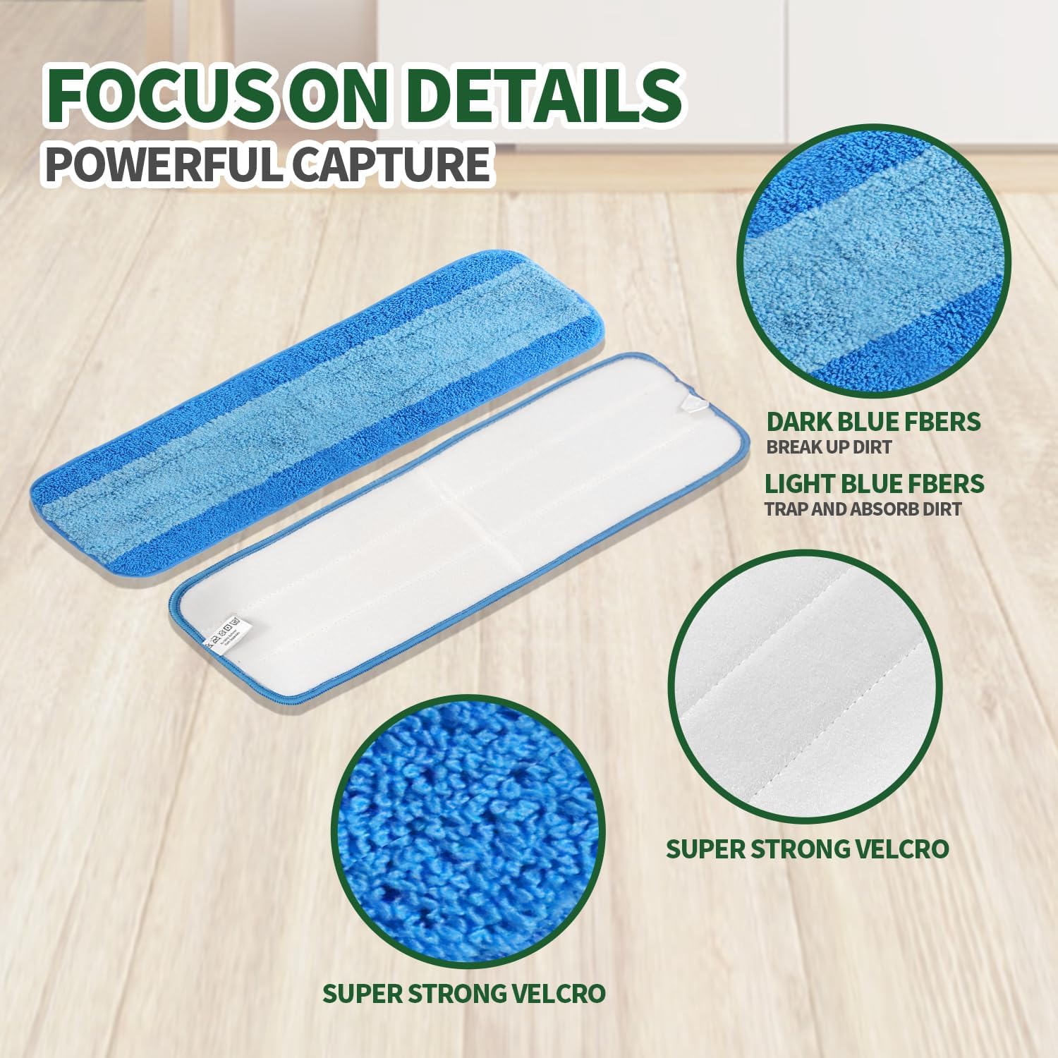 3 Pack Microfiber Cleaning Pads for Bona Mop, Reusable Microfiber Mop Pads for 18 Inch Mop, Hardwood Floor Replacement Cleaning Mop Pads, Machine Washes