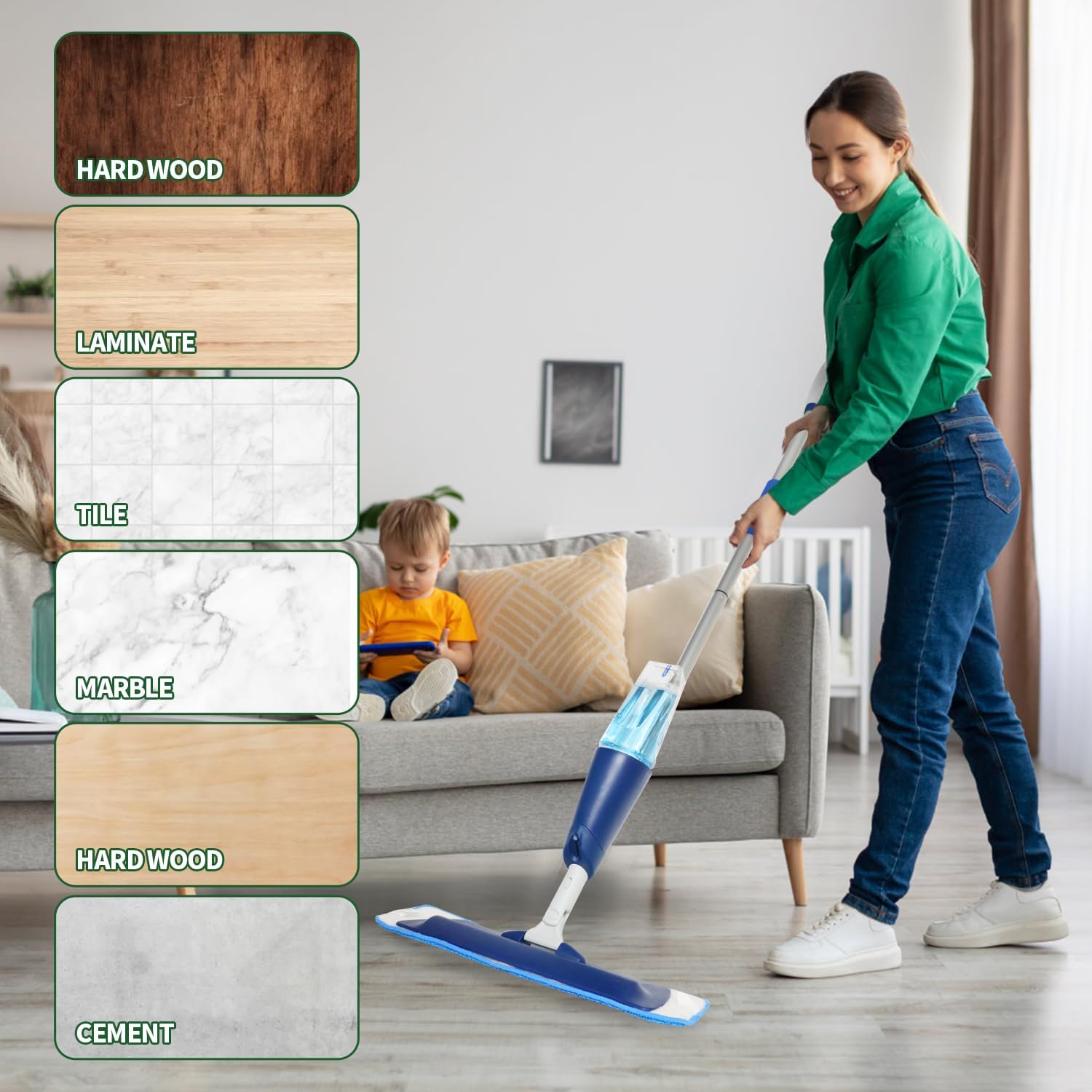 3 Pack Microfiber Cleaning Pads for Bona Mop, Reusable Microfiber Mop Pads for 18 Inch Mop, Hardwood Floor Replacement Cleaning Mop Pads, Machine Washes